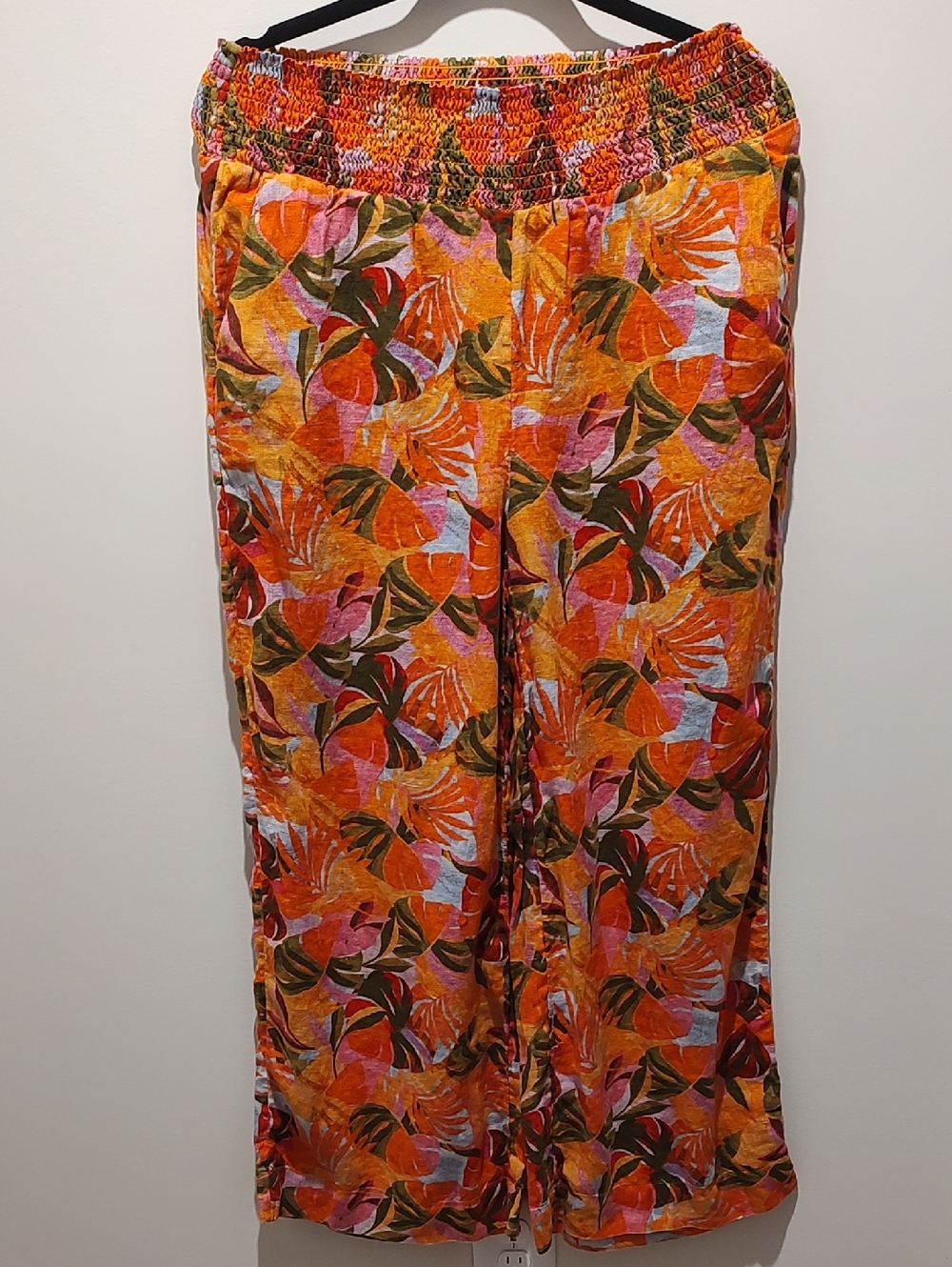 100% Linen Lightweight Multi-Color Vibrant Tropical Foliage Floral Print Pant